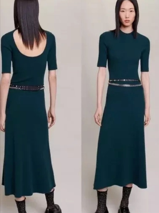 MAJE Bottle Green Knit Midi Sweater Dress 34/XS - Picture 15 of 15